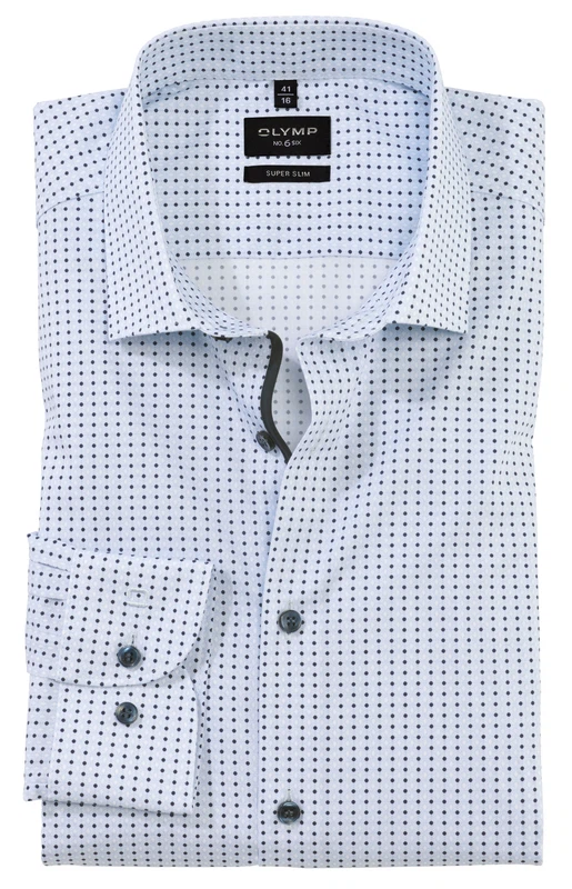 OLYMP No. 6 Six super slim Langarmhemd  blau/weiß gemustert