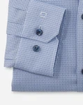 OLYMP No. 6 Six super slim Langarmhemd hellblau, dunkelblau gemustert Ärmelabschluß
