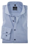 OLYMP No. 6 Six super slim Langarmhemd hellblau, dunkelblau gemustert