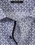 OLYMP No. 6 Six Super Slim Fit Herrenhemd – Langarm | Grau mit geometrischem Muster Detailansicht Kragen