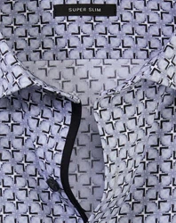 OLYMP No. 6 Six Super Slim Fit Herrenhemd – Langarm | Grau mit geometrischem Muster OLYMP No. 6 Six Super Slim Fit Herrenhemd – Langarm | Grau mit geometrischem Muster Detailansicht Kragen