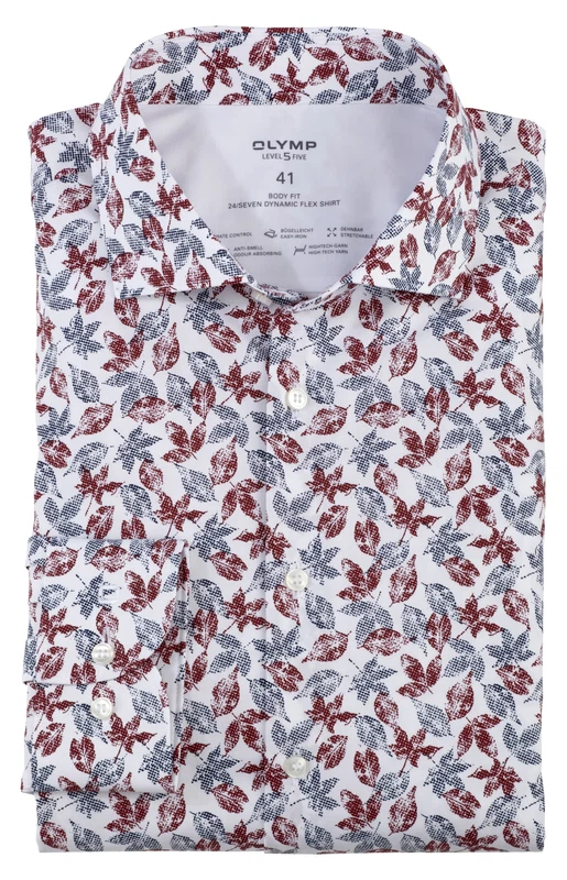 OLYMP Level Five  Body fit 24/Seven Langarmhemd, Muster in den Farben bordeaux und blau