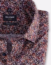 Olymp Luxor Modern fit Langarmhemd Rottöne mit weissem Muster Olymp Luxor Modern fit Langarmhemd Rottöne mit weissem Muster Kragenansicht