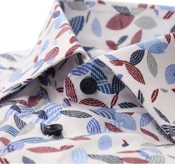 Marvelis Herrenhemd Modern Fit – Langarm, Weiß mit auffälligem Muster in Rot und Blau Marvelis Herrenhemd Modern Fit – Langarm, Weiß mit auffälligem Muster in Rot und Blau