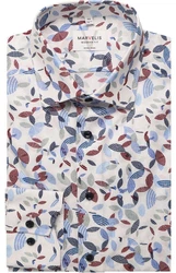 Marvelis Herrenhemd Modern Fit – Langarm, Weiß mit auffälligem Muster in Rot und Blau Marvelis Herrenhemd Modern Fit – Langarm, Weiß mit auffälligem Muster in Rot und Blau