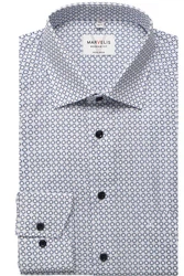 Marvelis Herrenhemd Modern Fit – Langarm, Weiß mit grafischem Muster in Blau Marvelis Herrenhemd Modern Fit – Langarm, Weiß mit grafischem Muster in Blau