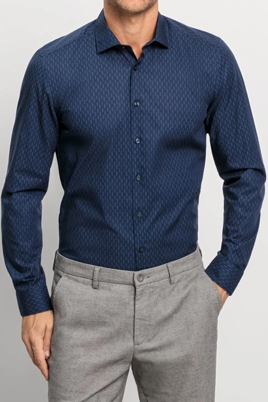 OLYMP Level Five Garment Washed Body Fit Hemd marine