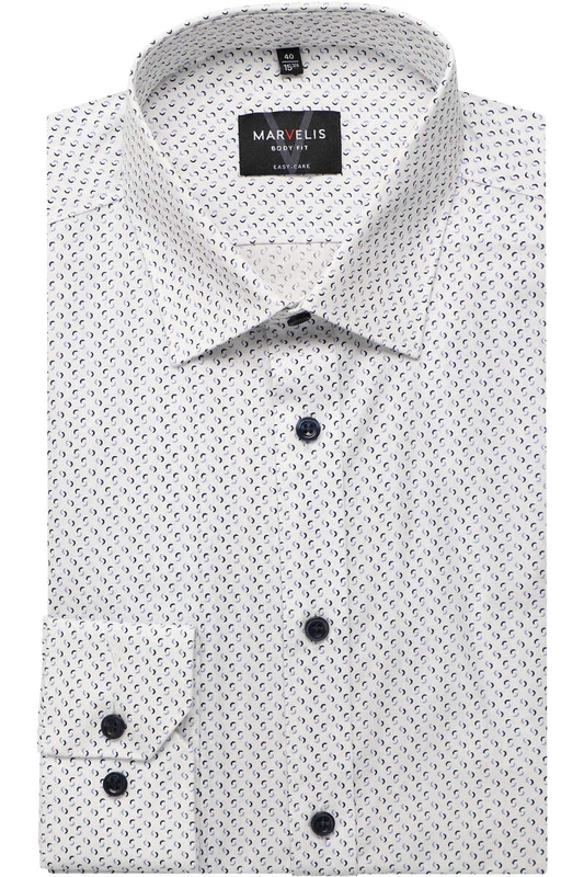 Marvelis Body Fit Herrenhemd – Weiß mit blauem Muster | Langarm