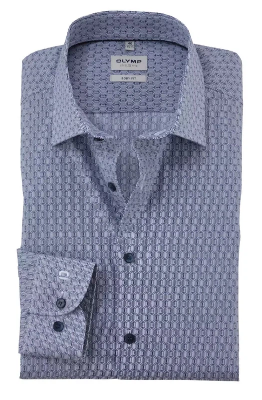OLYMP Level Five Body fit Business-Hemd in Blau mit Muster