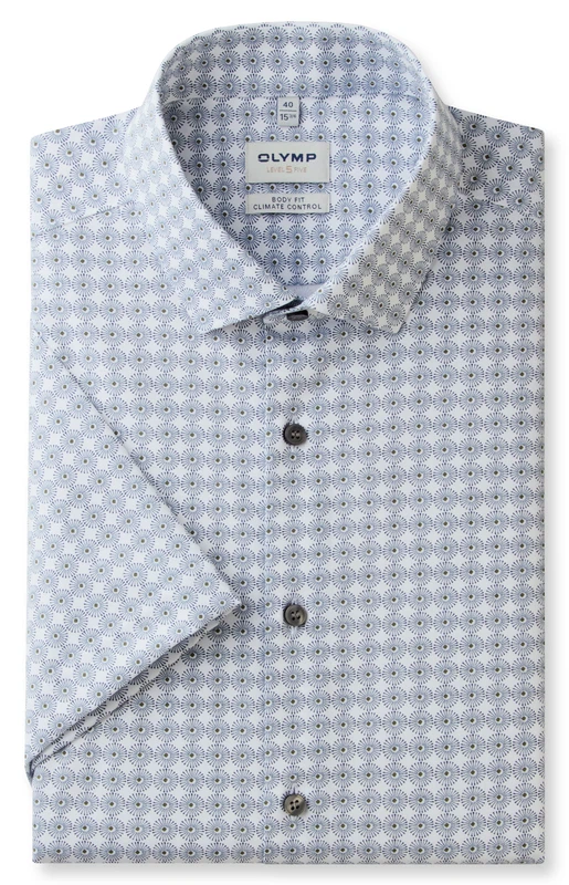 OLYMP Level Five 24/Seven Body Fit Herrenhemd – Kurzarm | Weiß mit feinem Muster