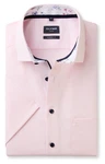 OLYMP Luxor Modern Fit Kurzarmhemd – Rosa mit floralen Kontrasten