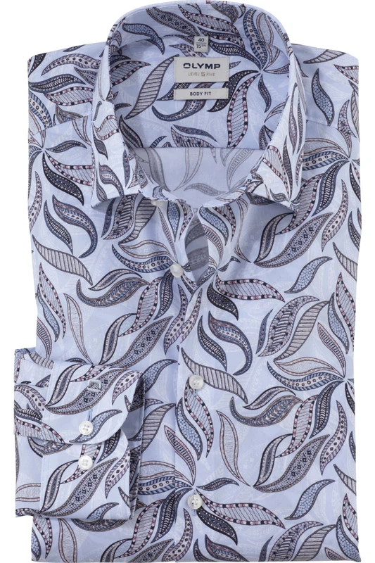 OLYMP Level Five Body Fit Herrenhemd – Floraler Digitalprint in Blau