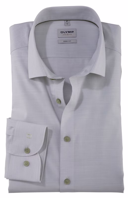OLYMP Level Five Body Fit Herrenhemd – Hellgrau mit feiner Struktur
