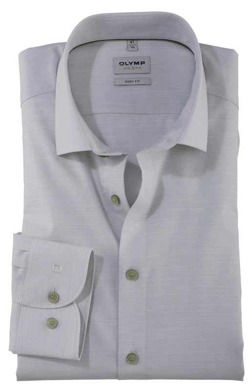 OLYMP Level Five Body Fit Herrenhemd – Hellgrau mit feiner Struktur