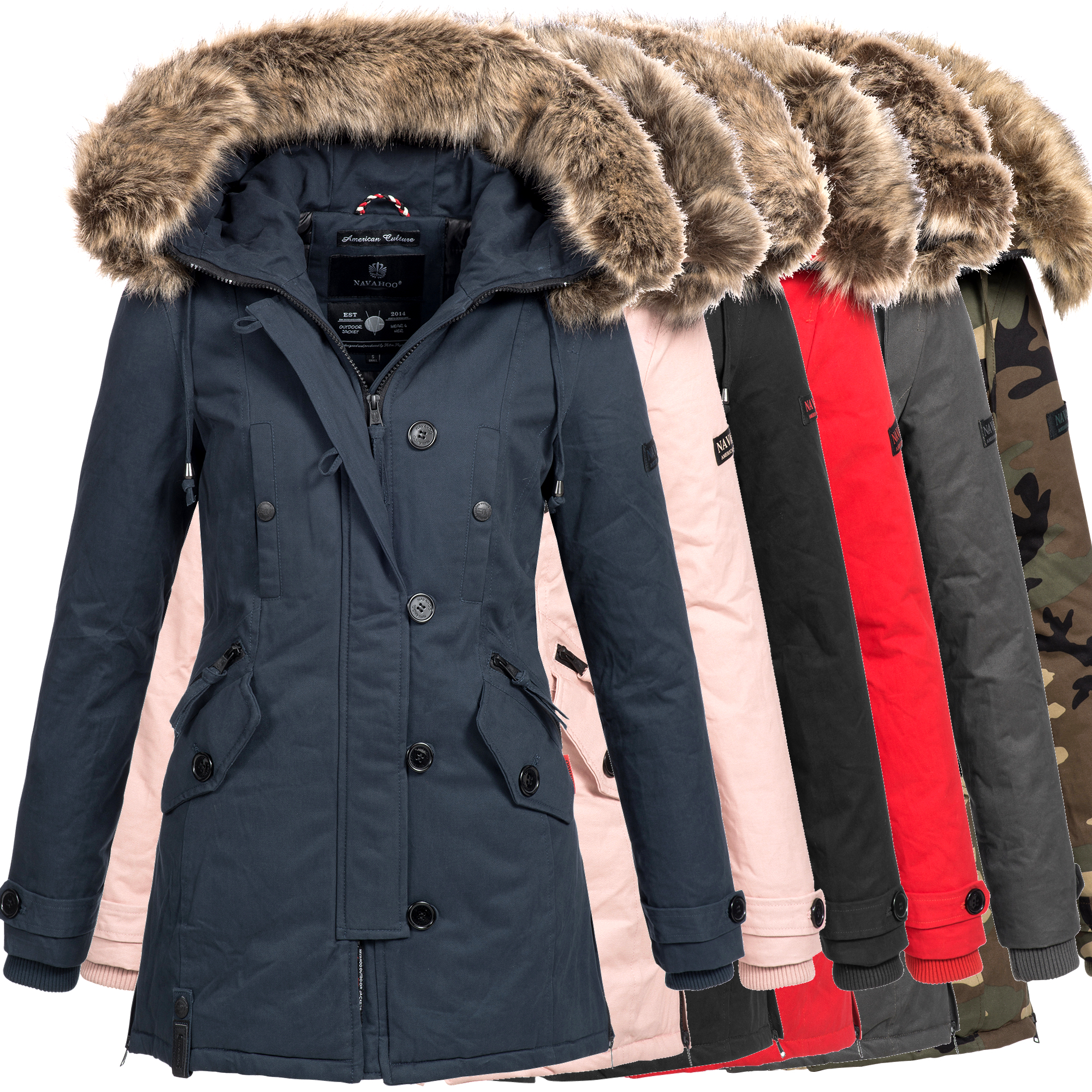Navahoo Jacke Damen Winter Parka Mantel Winterjacke warm Damen Seitlicher Reißverschluss Hoher Kragen Mantel Warme