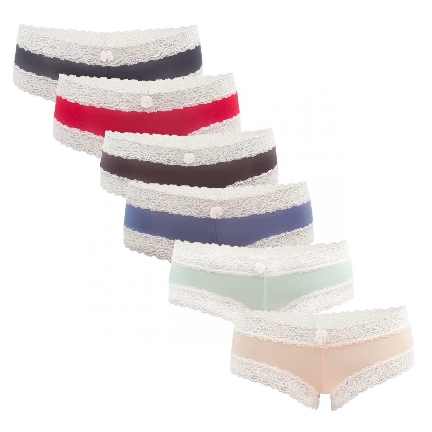 6er Pack Damen Panties Hipster mit verführerischen Spitzendetails Damen