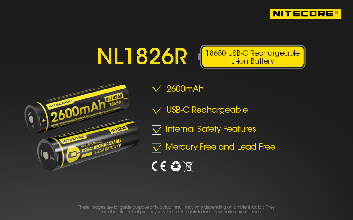 NiteCore 18650 - 2600mAh, Li-Ionen 3,7V - 3,6V - PCB geschützt mit 