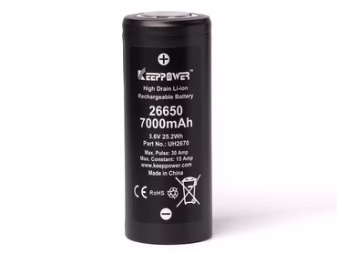 Keeppower 26650 *7000mAh max. 15A Entladestrom 3.6V-3.7V Li-Ionen-Akku Keeppower 26650 *7000mAh max. 15A Entladestrom 3.6V-3.7V Li-Ionen-Akku