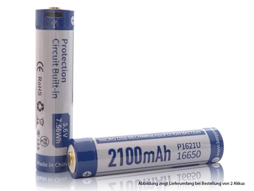 RESTPOSTEN Keeppower 16650  - 2100mAh, Li-Ion 3,7V - 3,6V - PCB geschützt mit USB Lademöglichkeit P1621U