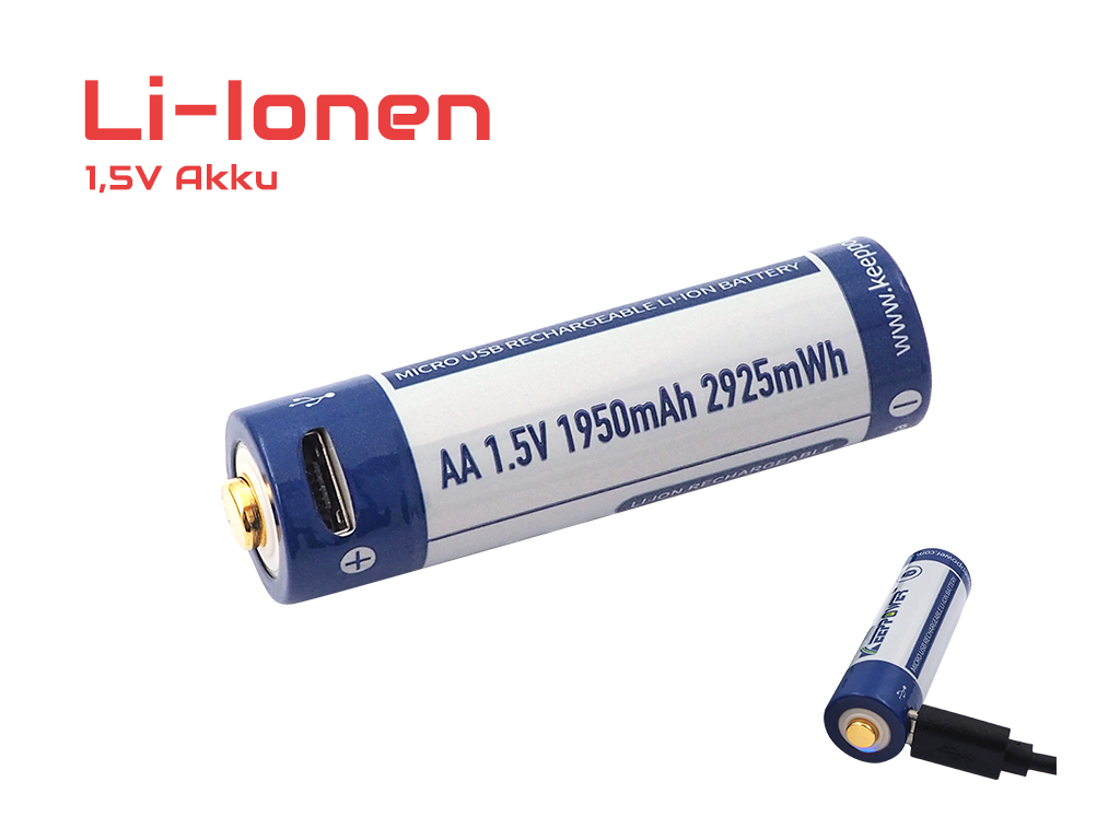 AA 1.5V 2925mWh (approx. 1950mAh) lithium-ion battery (rechargeable via  micro USB) 