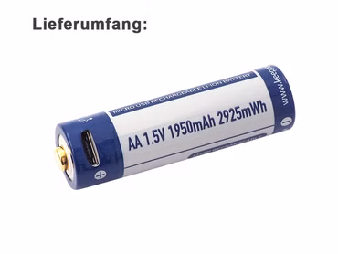 AA 1.5V 2925mWh (ca. 1950mAh) Lithium Ionen Akku (Wiederaufladbar über micro USB)