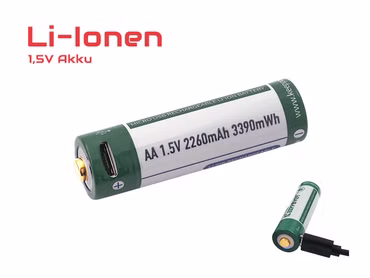 AA 1.5V 3390mWh (ca. 2260mAh) Lithium-Ionen-Akku (Wiederaufladbar über micro USB)