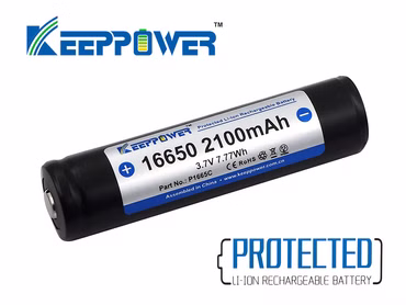 Keeppower 16650 mit 2100mAh 3.6V - 3.7V Li-Ion-Akku geschützt (Pluspol erhöht)