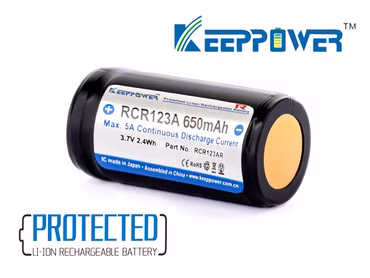 Keeppower RCR123AR - 650mAh R-Serie bis 5A 3.6V - 3.7V Li-Ionen-Akku geschützt Keeppower RCR123AR - 650mAh R-Serie bis 5A 3.6V - 3.7V Li-Ionen-Akku geschützt