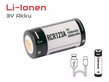 RCR123A - 3V - 1000mAh Lithium Ionen Akku (Wiederaufladbar über micro USB) RCR123A - 3V - 1000mAh Lithium Ionen Akku (Wiederaufladbar über micro USB)
