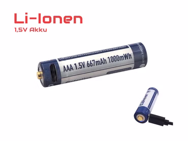 AAA 1.5V 1000mWh (ca. 667mAh) Lithium Ionen Akku (Wiederaufladbar über micro USB)