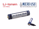 AAA 1.5V 1000mWh (ca. 667mAh) Lithium Ionen Akku (Wiederaufladbar über micro USB) AAA 1.5V 1000mWh (ca. 667mAh) Lithium Ionen Akku (Wiederaufladbar über micro USB)