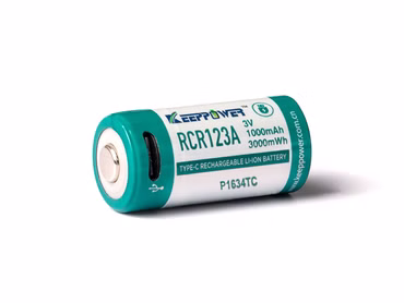 RCR123A - 3V - 1000mAh Lithium-Ionen-Akku (Wiederaufladbar über USB-C) RCR123A - 3V - 1000mAh Lithium-Ionen-Akku (Wiederaufladbar über USB-C)