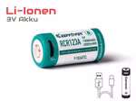 RCR123A - 3V - 1000mAh Lithium-Ionen-Akku (Wiederaufladbar über USB-C)