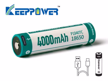 Keeppower 18650 - *4000mAh. Li-Ionen 3.7V - 3.6V - **PCB geschützt. mit USB-C Lademöglichkeit P1840TC Keeppower 18650 - *4000mAh. Li-Ionen 3.7V - 3.6V - **PCB geschützt. mit USB-C Lademöglichkeit P1840TC