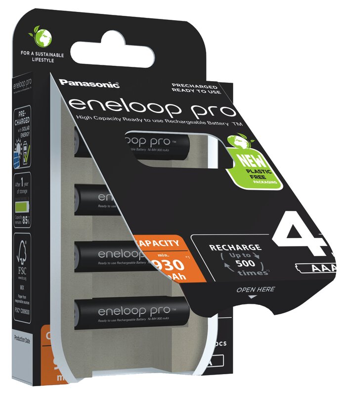 Panasonic Eneloop Pro AAA Batterijen – 4-pack, Vooraf Opgeladen, 500x Oplaadbaar – Vooraf Geladen Met Zonne-energie