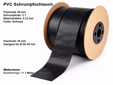 PVC Schrumpfschlauch Schwarz 55 mm x 0,12 mm (1 m) – Akku Rewrap & Kabel Isolation