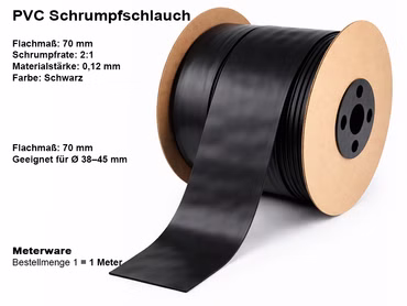 PVC Schrumpfschlauch Schwarz 70 mm Flachmaß – 0,12 mm – Meterware