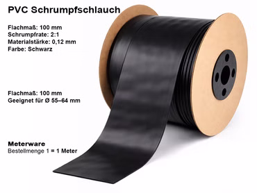 PVC Schrumpfschlauch Schwarz – Flachmaß 100 mm – 0,12 mm – Meterware