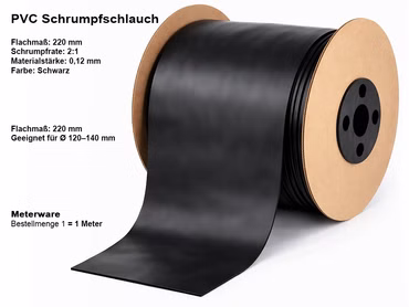 PVC Schrumpfschlauch Schwarz – Flachmaß 220 mm – 0,12 mm – Meterware