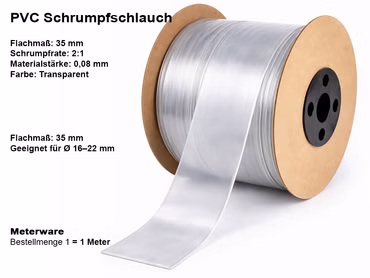 Schrumpfschlauch Transparent (1 Meter) 35 mm x 0,08 mm für 18650, 21700