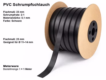PVC Schrumpfschlauch Schwarz (1 Meter) 23 mm x 0,1 mm für 14500 / AA 