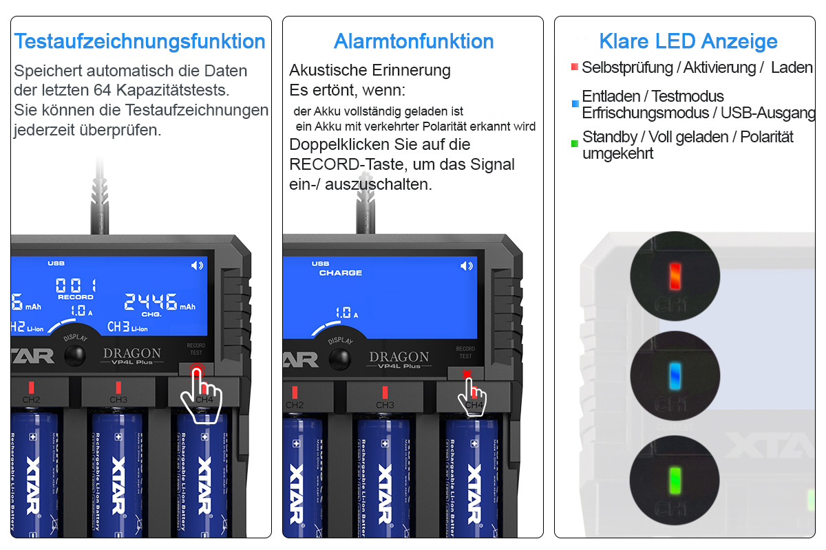 Xtar VP4 Plus "Dragon" Ladegerät Mit LCD Display Für 4x Li-Ionen