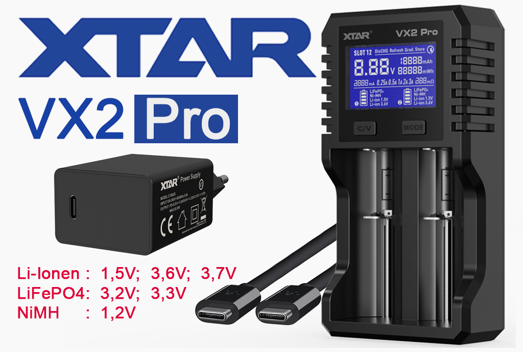Xtar VX2 Pro - Univer. Carga. f. 1,5V; 3,6-3,7V Li-Ion; 3,2V LiFePO4 y 1,2V NiMH - Imagen 3 de 3