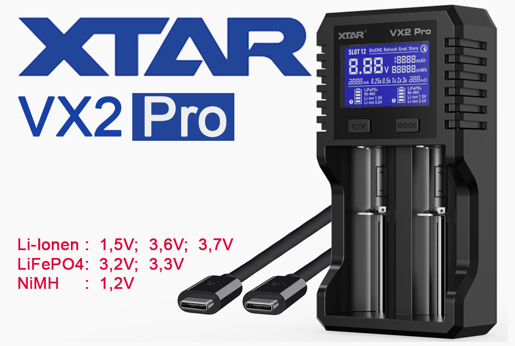 Xtar VX2 Pro - Univer. Carga. f. 1,5V; 3,6-3,7V Li-Ion; 3,2V LiFePO4 y 1,2V NiMH - Imagen 2 de 3