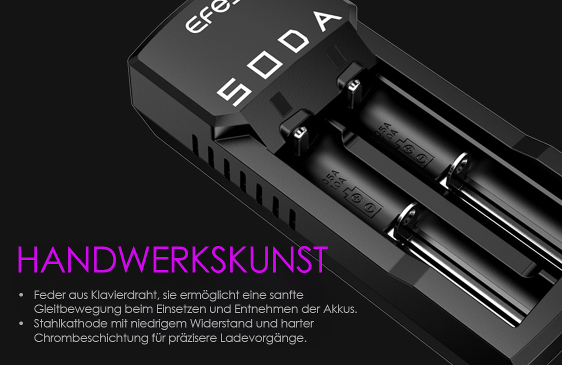 Efest SODA charger for Li-ion batteries with integrated mains adapter