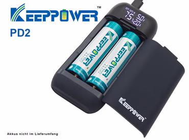 Keeppower PD2  Akku Reise-Ladegerät & Powerbank für Li-Ionen Akkus