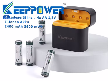 Keeppower I4 Ladegerät mit 4× 1,5V AA Li-Ion-Akkus (3600mWh) – USB-C Eingang