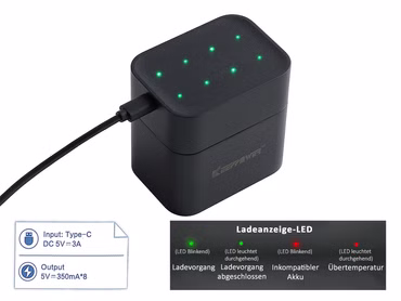 Keeppower I8 Ladegerät mit 8× 1,5V AA Li-Ion-Akkus (4300mWh) – USB-C Eingang