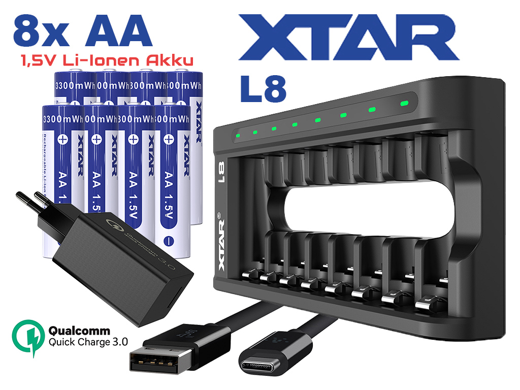 [Bundle] Xtar L8 – charger + 8x AA (Mignon) LR6 1.5V Li-Ion batteries