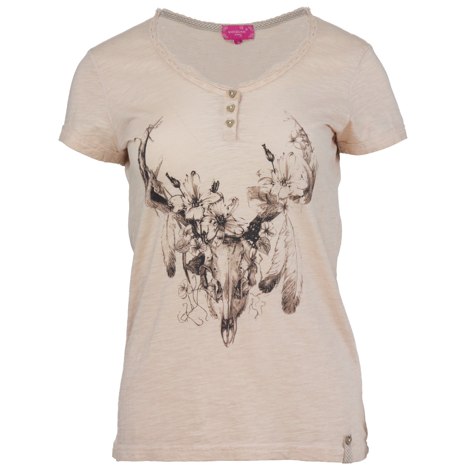 Krüger Madl Damen Trachten T-Shirt Top Trachtenshirt Herz Knöpfe floraler Print
